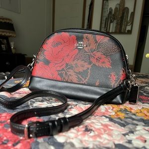 Coach Dome Crossbody with Red & Black Roses and Thorns Print